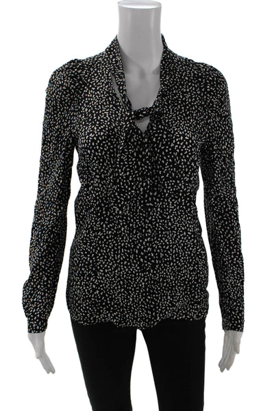 Maje Womens Spotted Print Button Down Neck Tied Blouse Black Size 1