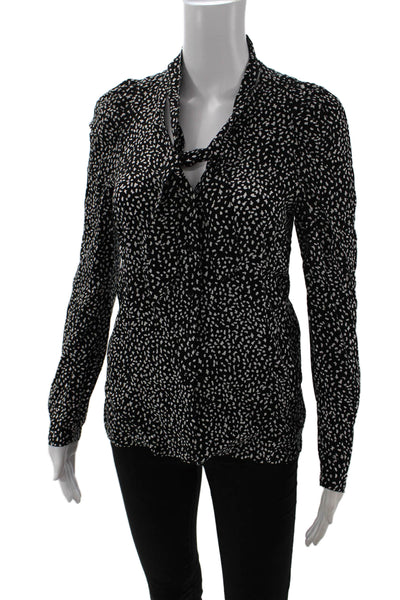 Maje Womens Spotted Print Button Down Neck Tied Blouse Black Size 1