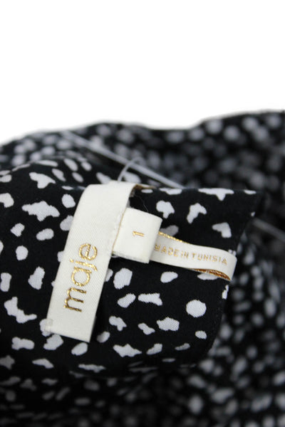 Maje Womens Spotted Print Button Down Neck Tied Blouse Black Size 1