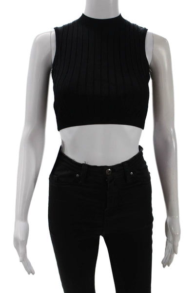 Les Coyotes De Paris Womens Ribbed Cropped Knit Tank Top Black Size 12