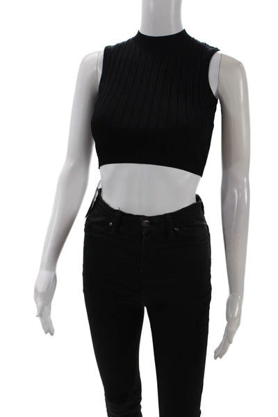Les Coyotes De Paris Womens Ribbed Cropped Knit Tank Top Black Size 12
