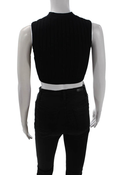 Les Coyotes De Paris Womens Ribbed Cropped Knit Tank Top Black Size 12