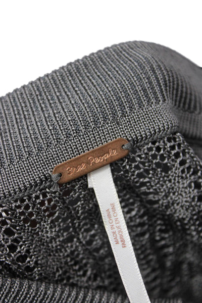 Free People Womens Open Knit Collared Long Sleeve Button Up Top Gray Size S