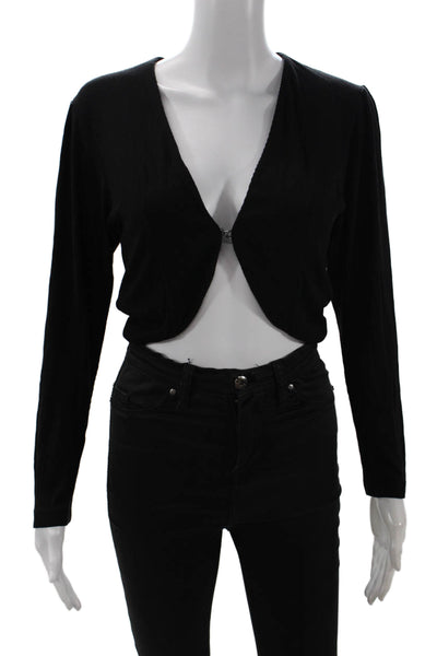 LNA Womens Ribbed Long Sleeve Hook + Eye Closure Crop Top Black Size S