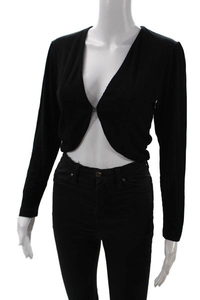 LNA Womens Ribbed Long Sleeve Hook + Eye Closure Crop Top Black Size S