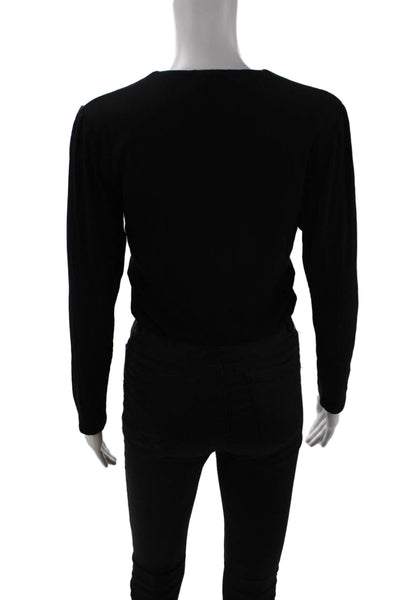 LNA Womens Ribbed Long Sleeve Hook + Eye Closure Crop Top Black Size S