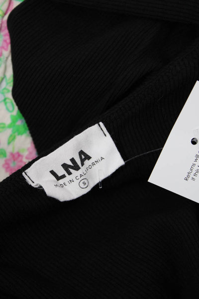 LNA Womens Ribbed Long Sleeve Hook + Eye Closure Crop Top Black Size S