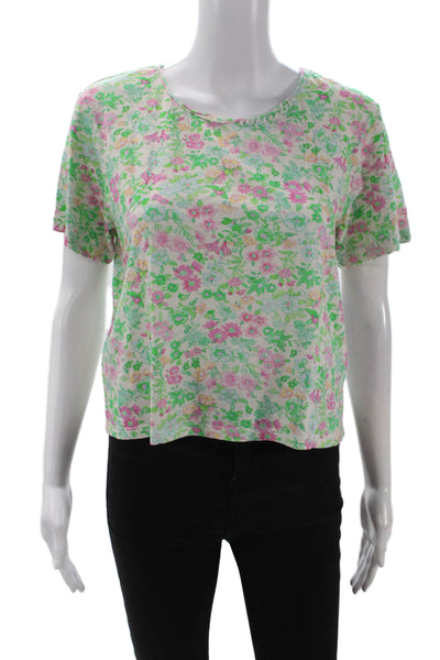 Love Shack Fancy Womens Cotton Floral Short Sleeve T-Shirt Multicolor Size XS