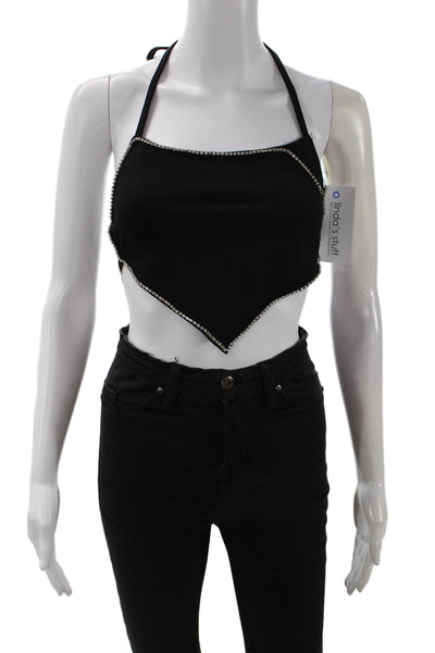 Superdown Womens Crystal Detail Open Back Cropped Halter Top Black Size XS