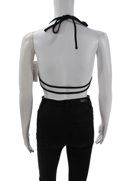 Superdown Womens Crystal Detail Open Back Cropped Halter Top Black Size XS