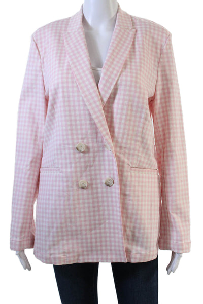 J. Mclaughlin Womens Double Breasted Plaid Blazer Jacket Pink White Size 6