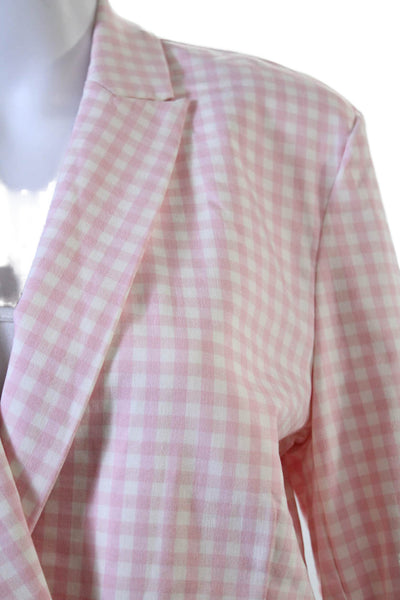 J. Mclaughlin Womens Double Breasted Plaid Blazer Jacket Pink White Size 6