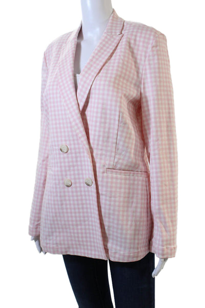 J. Mclaughlin Womens Double Breasted Plaid Blazer Jacket Pink White Size 6
