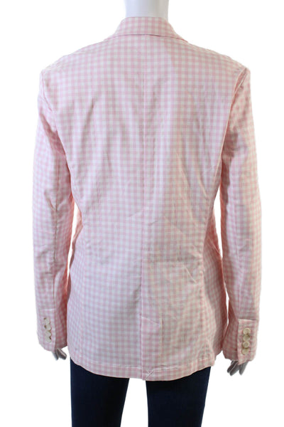 J. Mclaughlin Womens Double Breasted Plaid Blazer Jacket Pink White Size 6