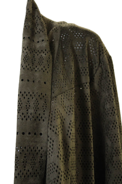 Alberto Makali Womens Open Front Laser Cut Faux Suede Jacket Brown Size Large