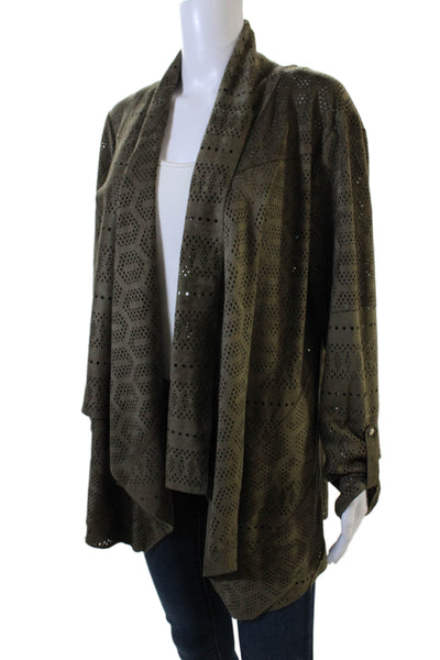 Alberto Makali Womens Open Front Laser Cut Faux Suede Jacket Brown Size Large