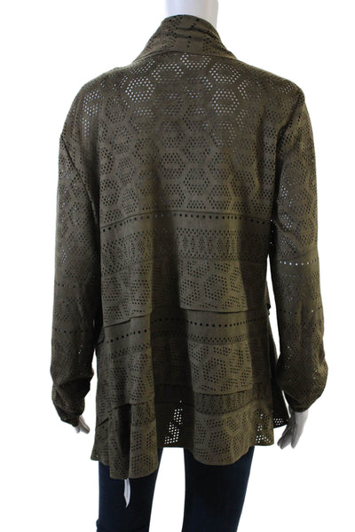 Alberto Makali Womens Open Front Laser Cut Faux Suede Jacket Brown Size Large