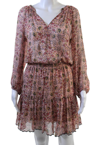 Velvet by Graham & Spencer Womens Long Sleeve V Neck Floral Dress Pink Small