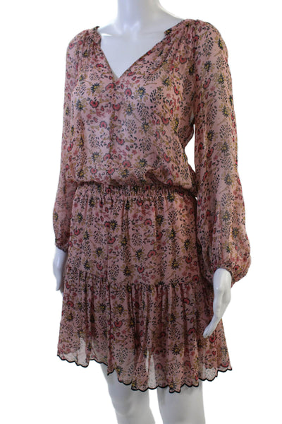 Velvet by Graham & Spencer Womens Long Sleeve V Neck Floral Dress Pink Small