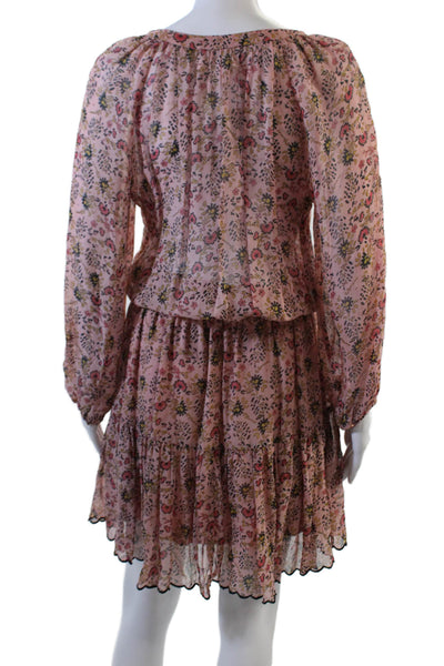 Velvet by Graham & Spencer Womens Long Sleeve V Neck Floral Dress Pink Small