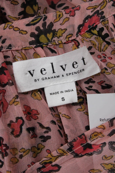 Velvet by Graham & Spencer Womens Long Sleeve V Neck Floral Dress Pink Small