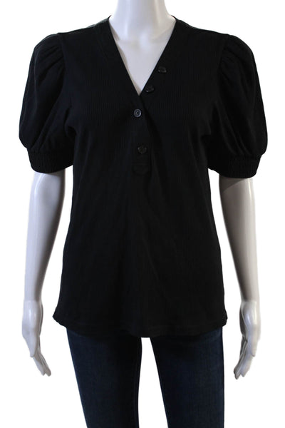 Derek Lam 10 Crosby Womens Short Sleeve V-neck Blouse Black Size L