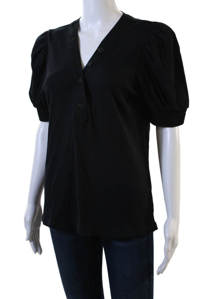Derek Lam 10 Crosby Womens Short Sleeve V-neck Blouse Black Size L