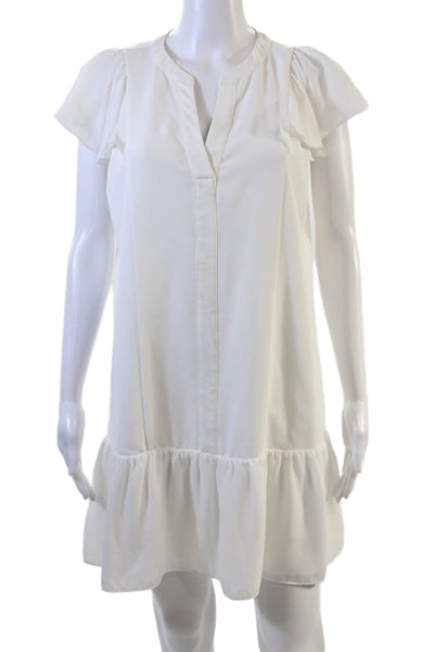 Parker Womens Short Ruffled Sleeves Drop Waist Dress White Size Small