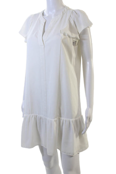 Parker Womens Short Ruffled Sleeves Drop Waist Dress White Size Small