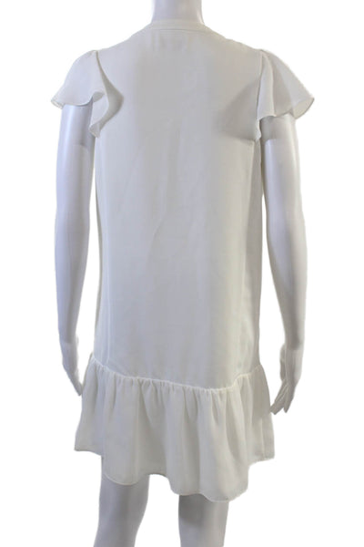 Parker Womens Short Ruffled Sleeves Drop Waist Dress White Size Small