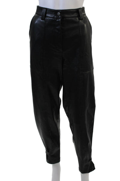 Cambio Womens Zipper Fly High Rise Straight Faux Leather Pants Black Size IT 42