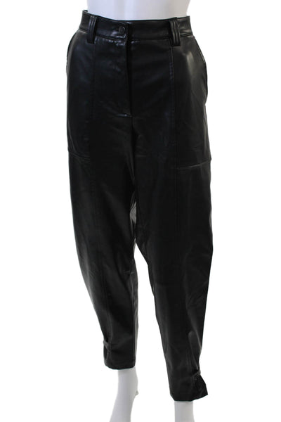 Cambio Womens Zipper Fly High Rise Straight Faux Leather Pants Black Size IT 42