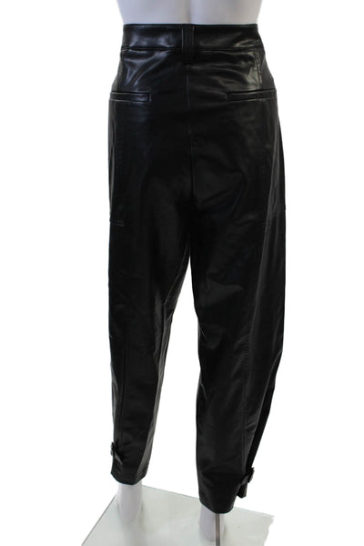 Cambio Womens Zipper Fly High Rise Straight Faux Leather Pants Black Size IT 42