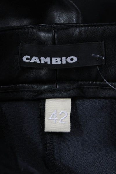 Cambio Womens Zipper Fly High Rise Straight Faux Leather Pants Black Size IT 42