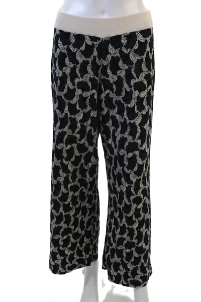 Weekend Max Mara Womens Metallic Printed Knit Pants White Navy Wool Size 8