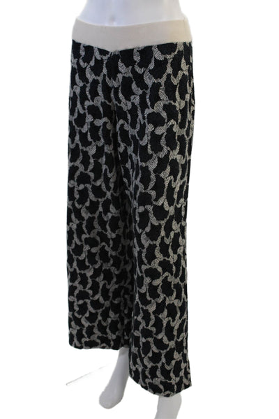 Weekend Max Mara Womens Metallic Printed Knit Pants White Navy Wool Size 8