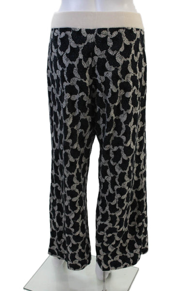 Weekend Max Mara Womens Metallic Printed Knit Pants White Navy Wool Size 8