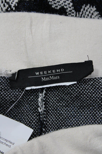 Weekend Max Mara Womens Metallic Printed Knit Pants White Navy Wool Size 8