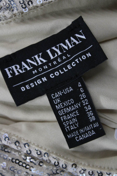 Frank Lyman Womens Short Sleeve Scoop Neck Sequin Knit Top Silver Size 4