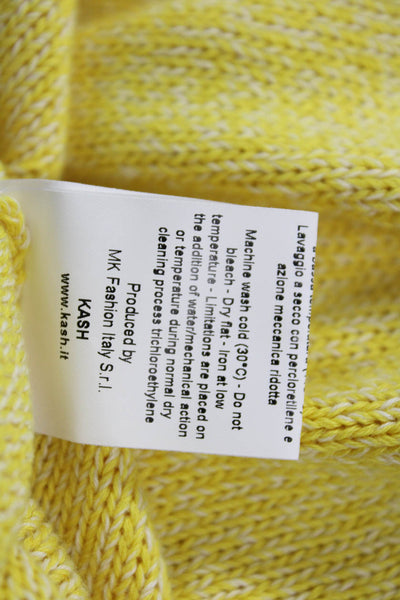 Kash Womens 3/4 Sleeve Scoop Neck Sweater Yellow White Cotton Size IT 40