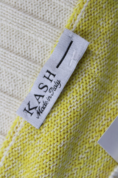 Kash Womens 3/4 Sleeve Scoop Neck Sweater Yellow White Cotton Size IT 40