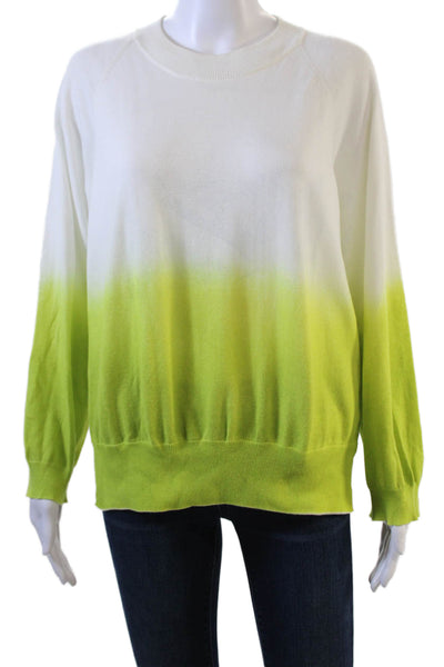 Kash Womens Long Sleeve Crew Neck Ombre Sweater White Green Cotton Size IT 40