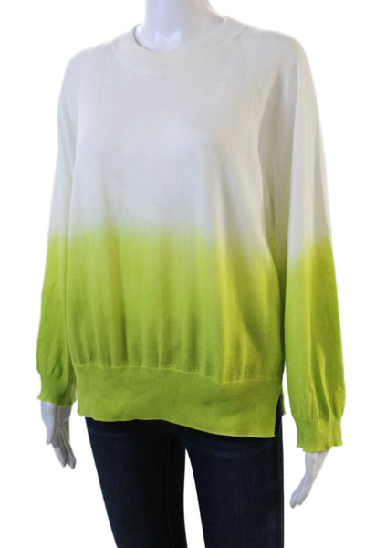 Kash Womens Long Sleeve Crew Neck Ombre Sweater White Green Cotton Size IT 40