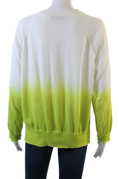 Kash Womens Long Sleeve Crew Neck Ombre Sweater White Green Cotton Size IT 40