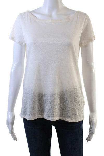 Majestic Filatures Womens Short Sleeve Scoop Neck Linen Tee Shirt Pink Size 4