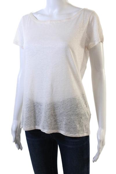Majestic Filatures Womens Short Sleeve Scoop Neck Linen Tee Shirt Pink Size 4