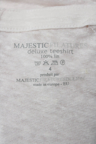 Majestic Filatures Womens Short Sleeve Scoop Neck Linen Tee Shirt Pink Size 4