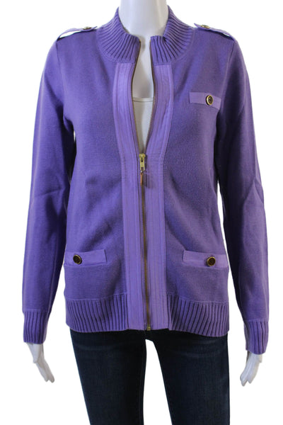 J. Mclaughlin Womens Long Sleeve Front Zip Knit Jacket Purple Cotton Small