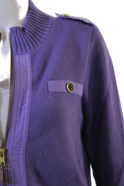 J. Mclaughlin Womens Long Sleeve Front Zip Knit Jacket Purple Cotton Small