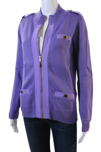 J. Mclaughlin Womens Long Sleeve Front Zip Knit Jacket Purple Cotton Small
